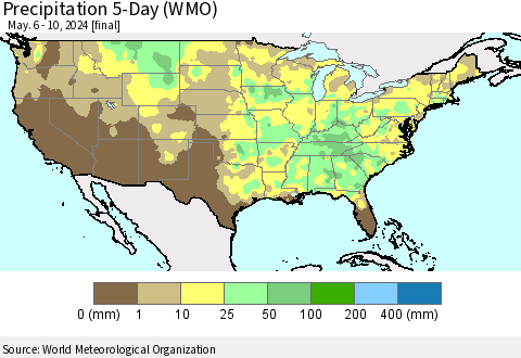 United States Precipitation 5-Day (WMO) Thematic Map For 5/6/2024 - 5/10/2024