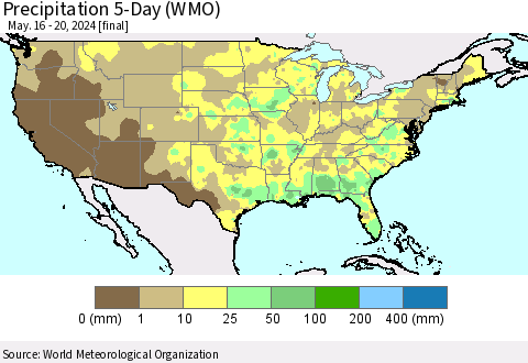 United States Precipitation 5-Day (WMO) Thematic Map For 5/16/2024 - 5/20/2024