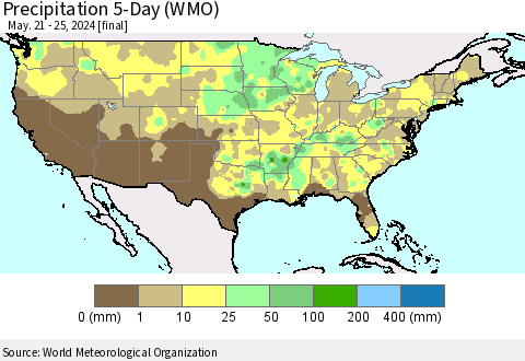 United States Precipitation 5-Day (WMO) Thematic Map For 5/21/2024 - 5/25/2024