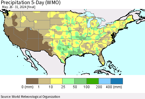 United States Precipitation 5-Day (WMO) Thematic Map For 5/26/2024 - 5/31/2024