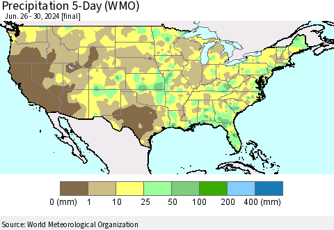 United States Precipitation 5-Day (WMO) Thematic Map For 6/26/2024 - 6/30/2024