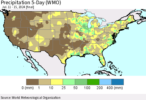 United States Precipitation 5-Day (WMO) Thematic Map For 7/11/2024 - 7/15/2024