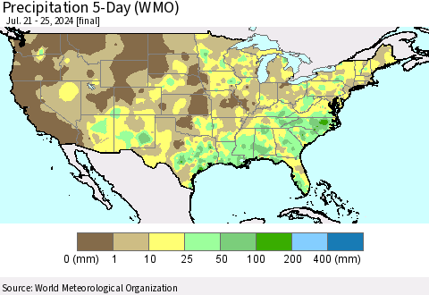 United States Precipitation 5-Day (WMO) Thematic Map For 7/21/2024 - 7/25/2024