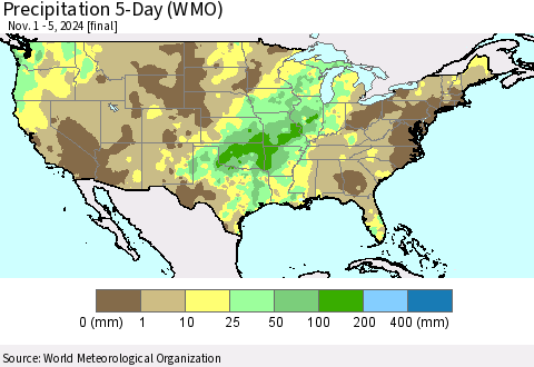 United States Precipitation 5-Day (WMO) Thematic Map For 11/1/2024 - 11/5/2024