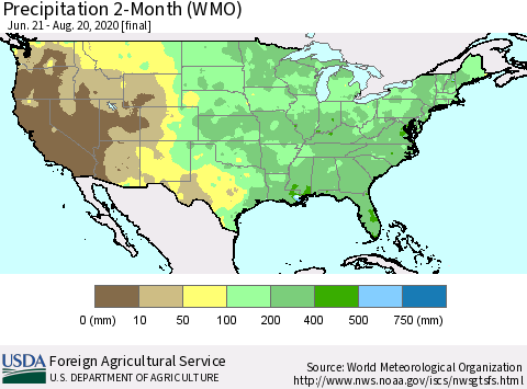 United States Precipitation 2-Month (WMO) Thematic Map For 6/21/2020 - 8/20/2020
