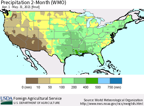 United States Precipitation 2-Month (WMO) Thematic Map For 4/1/2021 - 5/31/2021