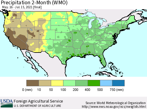 United States Precipitation 2-Month (WMO) Thematic Map For 5/16/2021 - 7/15/2021