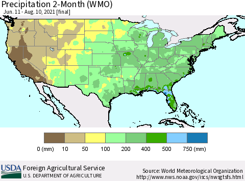 United States Precipitation 2-Month (WMO) Thematic Map For 6/11/2021 - 8/10/2021