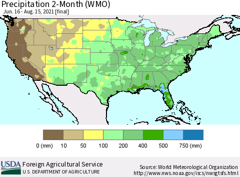 United States Precipitation 2-Month (WMO) Thematic Map For 6/16/2021 - 8/15/2021