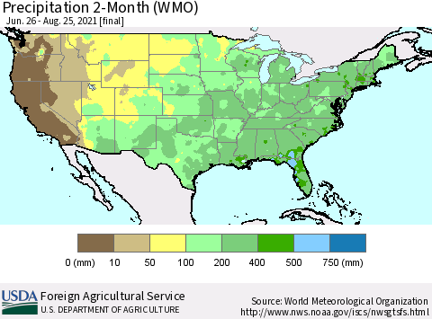 United States Precipitation 2-Month (WMO) Thematic Map For 6/26/2021 - 8/25/2021