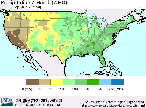 United States Precipitation 2-Month (WMO) Thematic Map For 7/21/2021 - 9/20/2021
