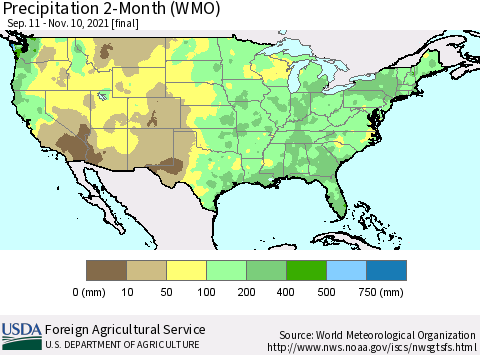 United States Precipitation 2-Month (WMO) Thematic Map For 9/11/2021 - 11/10/2021