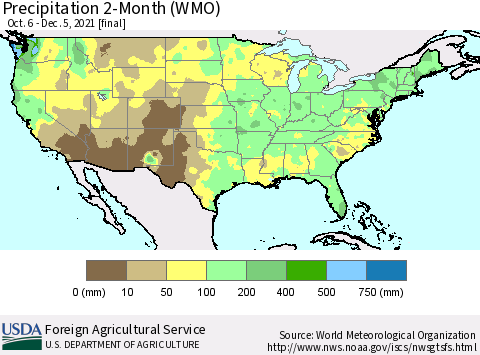 United States Precipitation 2-Month (WMO) Thematic Map For 10/6/2021 - 12/5/2021