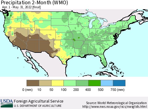 United States Precipitation 2-Month (WMO) Thematic Map For 4/1/2022 - 5/31/2022