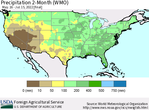 United States Precipitation 2-Month (WMO) Thematic Map For 5/16/2022 - 7/15/2022
