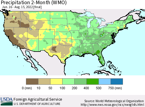 United States Precipitation 2-Month (WMO) Thematic Map For 6/16/2022 - 8/15/2022