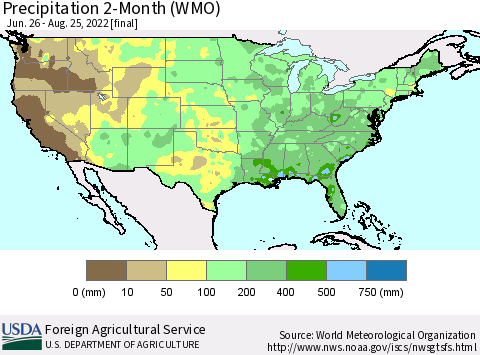 United States Precipitation 2-Month (WMO) Thematic Map For 6/26/2022 - 8/25/2022