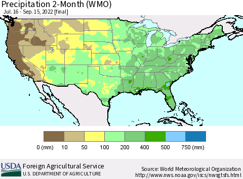 United States Precipitation 2-Month (WMO) Thematic Map For 7/16/2022 - 9/15/2022