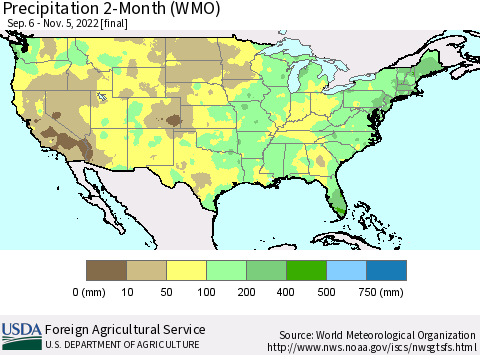 United States Precipitation 2-Month (WMO) Thematic Map For 9/6/2022 - 11/5/2022
