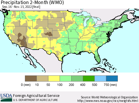 United States Precipitation 2-Month (WMO) Thematic Map For 9/16/2022 - 11/15/2022