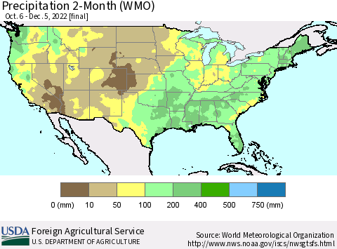 United States Precipitation 2-Month (WMO) Thematic Map For 10/6/2022 - 12/5/2022