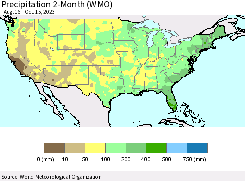 United States Precipitation 2-Month (WMO) Thematic Map For 8/16/2023 - 10/15/2023