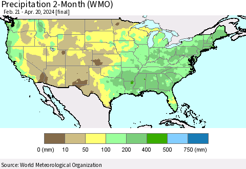 United States Precipitation 2-Month (WMO) Thematic Map For 2/21/2024 - 4/20/2024