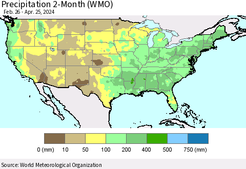 United States Precipitation 2-Month (WMO) Thematic Map For 2/26/2024 - 4/25/2024