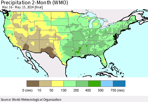 United States Precipitation 2-Month (WMO) Thematic Map For 3/16/2024 - 5/15/2024