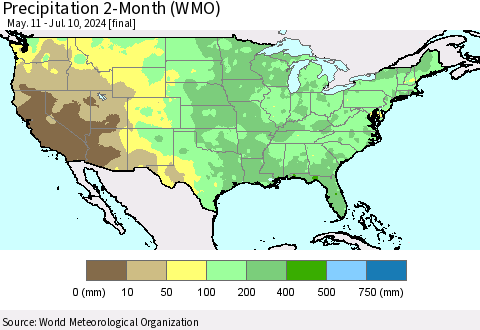 United States Precipitation 2-Month (WMO) Thematic Map For 5/11/2024 - 7/10/2024
