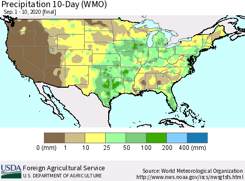 United States Precipitation 10-Day (WMO) Thematic Map For 9/1/2020 - 9/10/2020