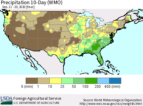 United States Precipitation 10-Day (WMO) Thematic Map For 9/11/2020 - 9/20/2020