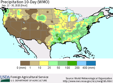 United States Precipitation 10-Day (WMO) Thematic Map For 9/21/2020 - 9/30/2020