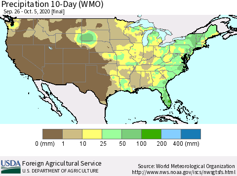 United States Precipitation 10-Day (WMO) Thematic Map For 9/26/2020 - 10/5/2020
