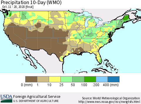 United States Precipitation 10-Day (WMO) Thematic Map For 10/11/2020 - 10/20/2020