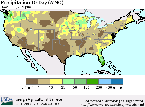 United States Precipitation 10-Day (WMO) Thematic Map For 11/1/2020 - 11/10/2020