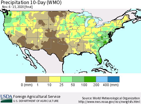 United States Precipitation 10-Day (WMO) Thematic Map For 11/6/2020 - 11/15/2020
