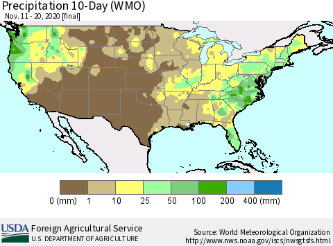 United States Precipitation 10-Day (WMO) Thematic Map For 11/11/2020 - 11/20/2020