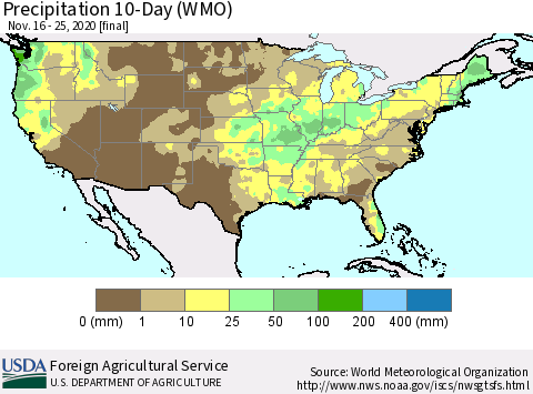 United States Precipitation 10-Day (WMO) Thematic Map For 11/16/2020 - 11/25/2020