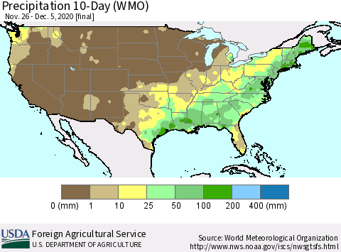 United States Precipitation 10-Day (WMO) Thematic Map For 11/26/2020 - 12/5/2020