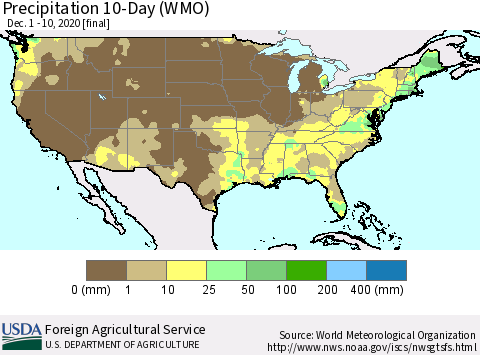 United States Precipitation 10-Day (WMO) Thematic Map For 12/1/2020 - 12/10/2020