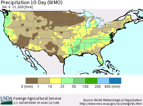 United States Precipitation 10-Day (WMO) Thematic Map For 12/6/2020 - 12/15/2020