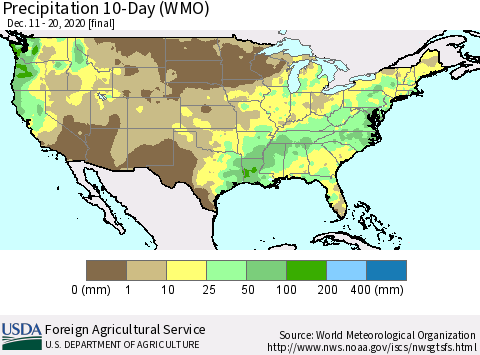 United States Precipitation 10-Day (WMO) Thematic Map For 12/11/2020 - 12/20/2020