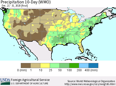 United States Precipitation 10-Day (WMO) Thematic Map For 12/21/2020 - 12/31/2020