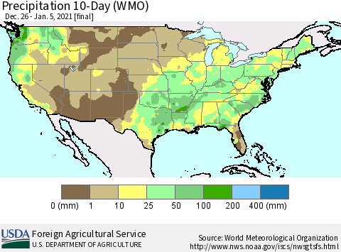 United States Precipitation 10-Day (WMO) Thematic Map For 12/26/2020 - 1/5/2021