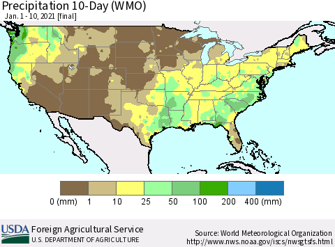 United States Precipitation 10-Day (WMO) Thematic Map For 1/1/2021 - 1/10/2021