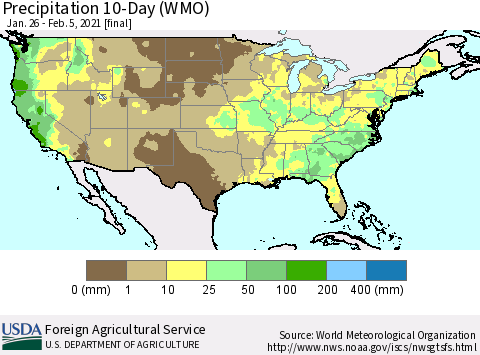 United States Precipitation 10-Day (WMO) Thematic Map For 1/26/2021 - 2/5/2021