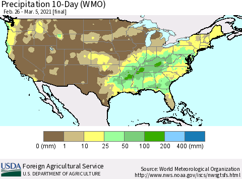United States Precipitation 10-Day (WMO) Thematic Map For 2/26/2021 - 3/5/2021