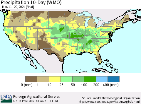 United States Precipitation 10-Day (WMO) Thematic Map For 3/11/2021 - 3/20/2021