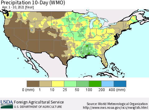 United States Precipitation 10-Day (WMO) Thematic Map For 4/1/2021 - 4/10/2021